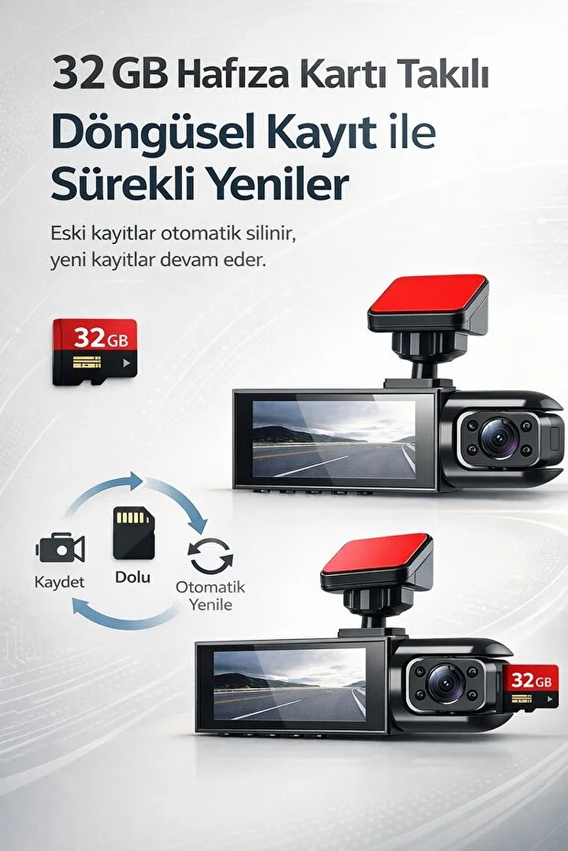 Wifi 1080p Araç İçi Çift Kameralı Lcd Ekranlı Gece Görüşlü G-sensör Geri Görüş Kamera